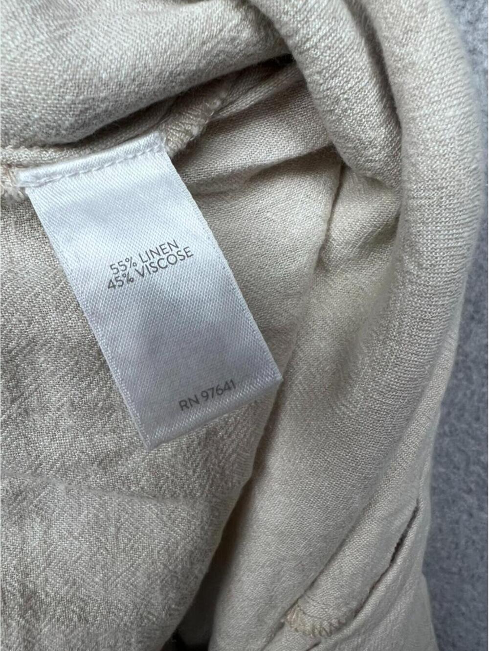 Pure Jill Linen Wide Leg Pants L Beige Striped Border Hem Crop Coastal Boho New - Picture 7 of 11